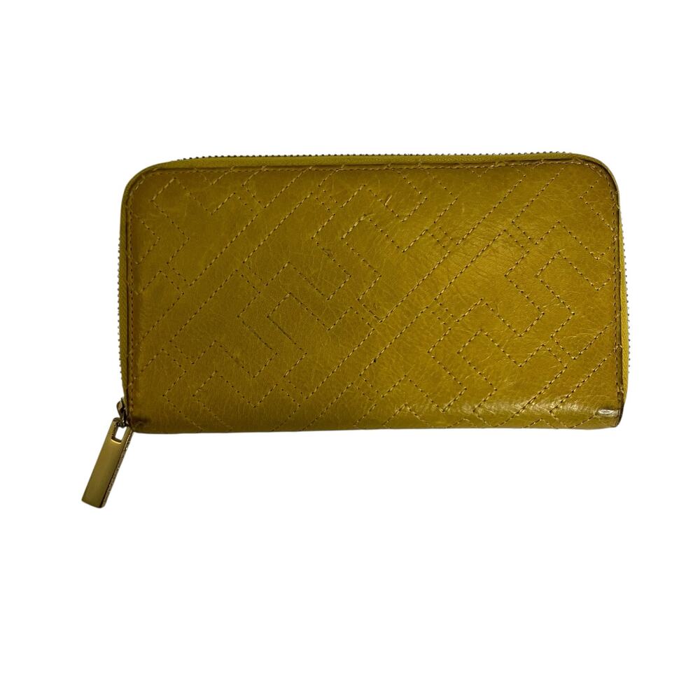 Tory Burch Mustard Yellow Quilted Leather Full Zip Wallet
